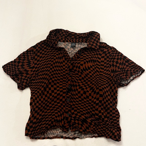 Orange and black checkered polo crop top - Picture 1 of 2